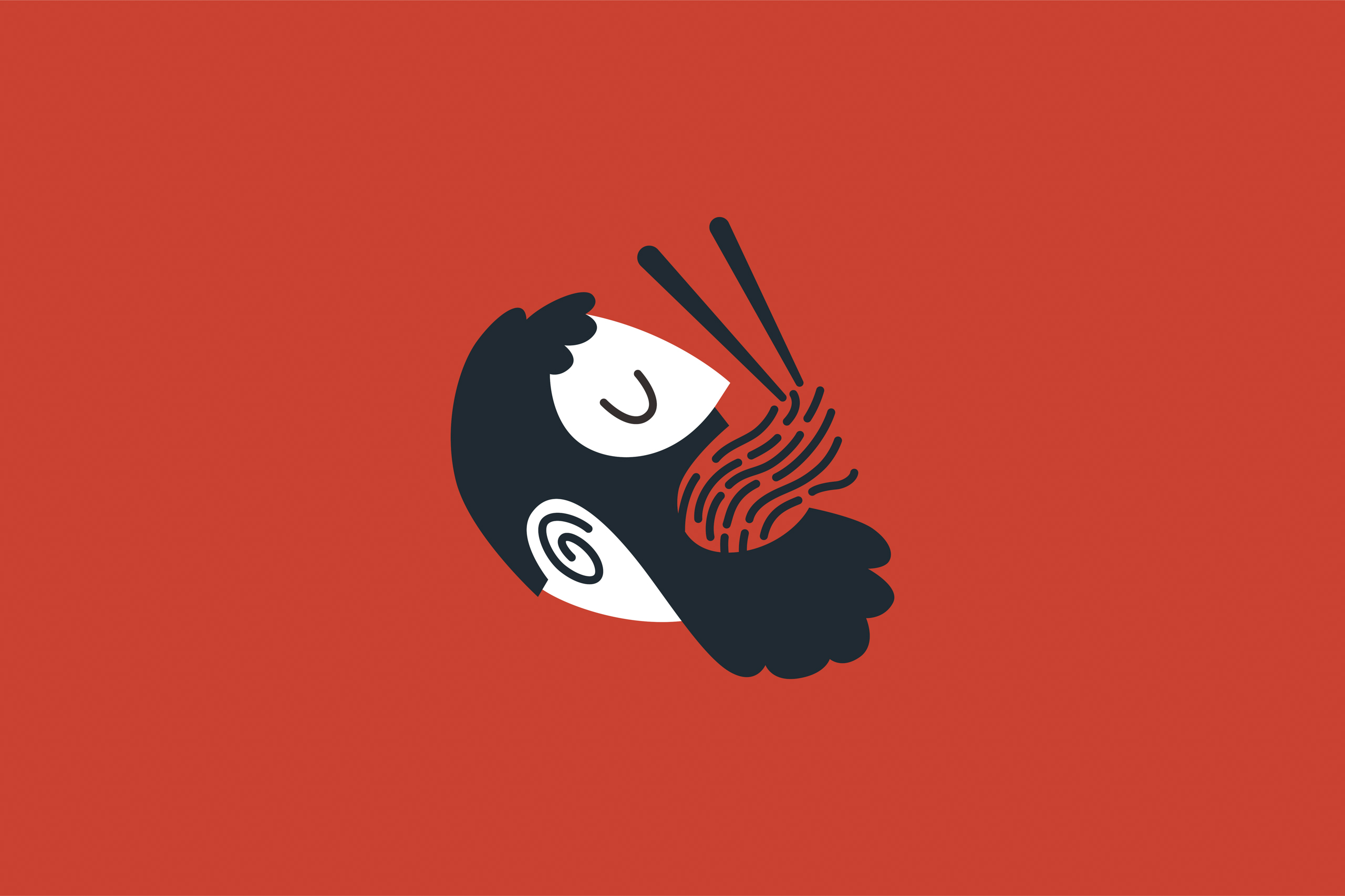 A logo of a man eating noodles for Gatsu Gatsu.